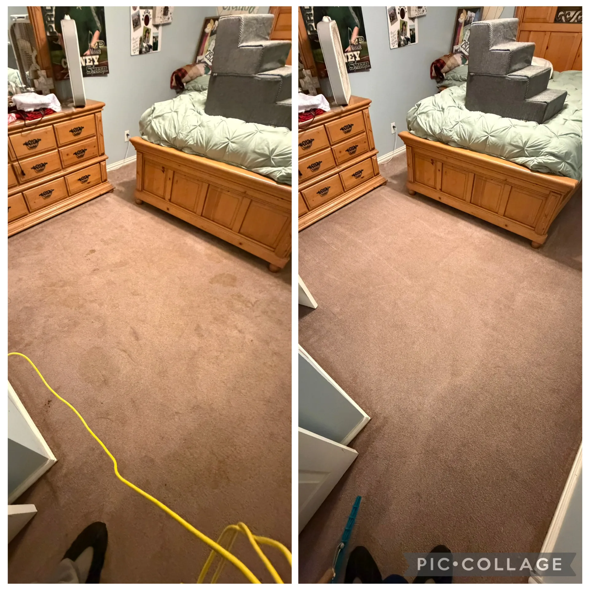 Bedroom carpet steam cleaning before and after
