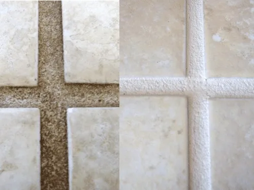 Grout color seal before and after — grout lines brightened and sealed for lasting protection