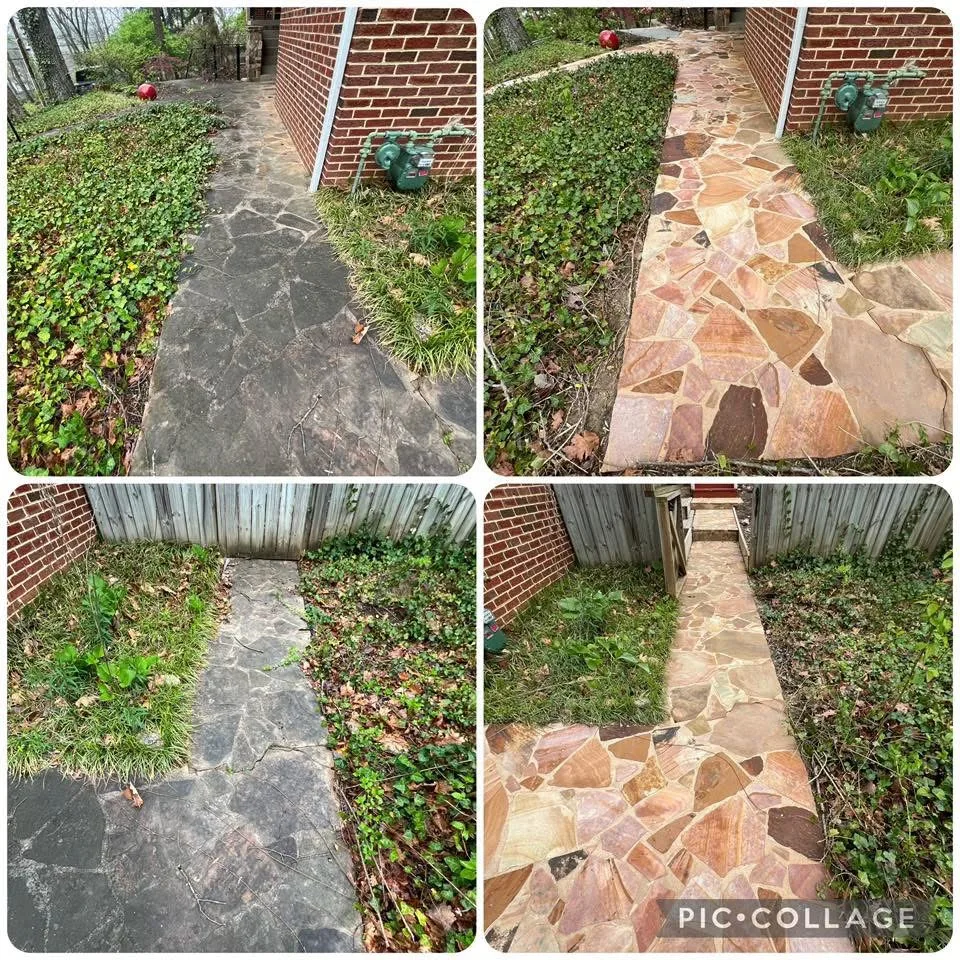 Stone walkway pressure washing before and after